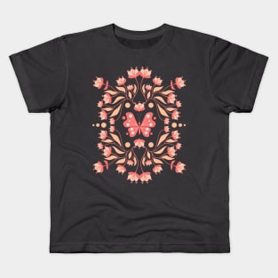 Peach Fuzz Flowers and Butterfly Kids T-Shirt